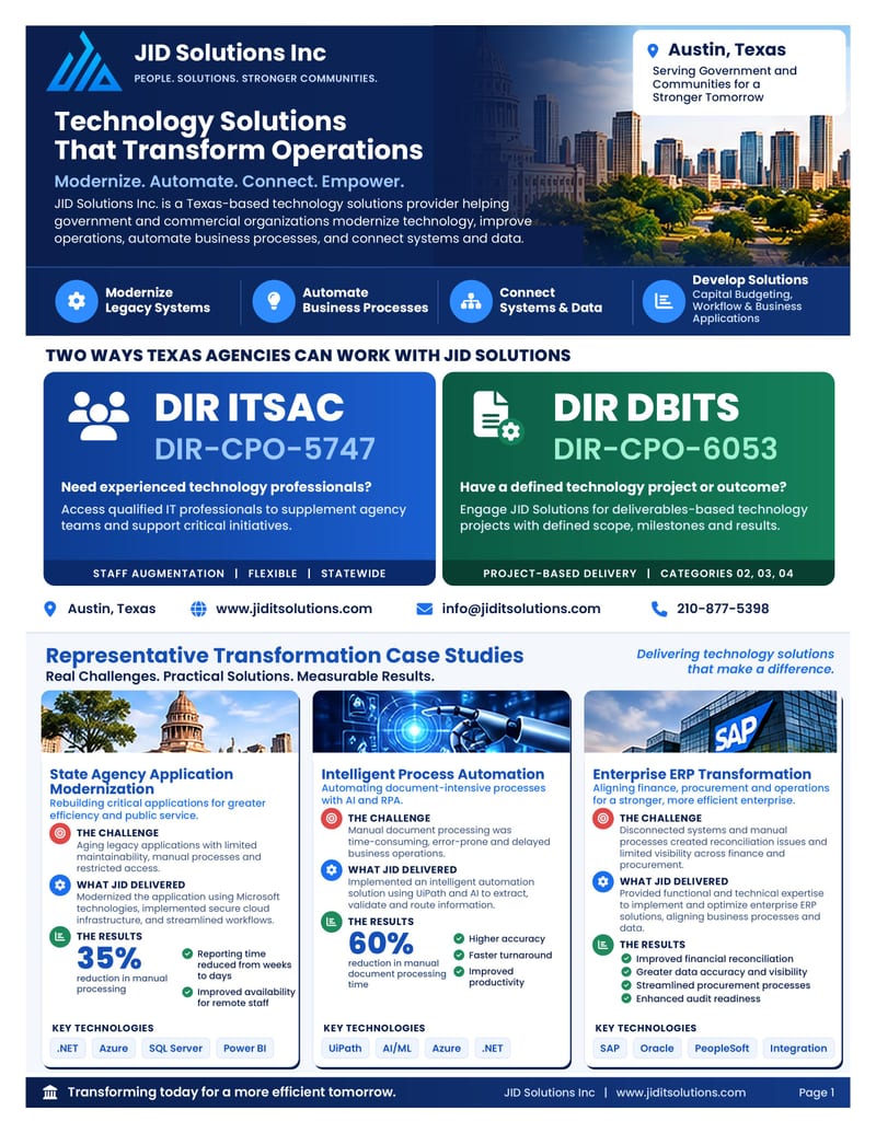 JID Solutions flyer, page 1